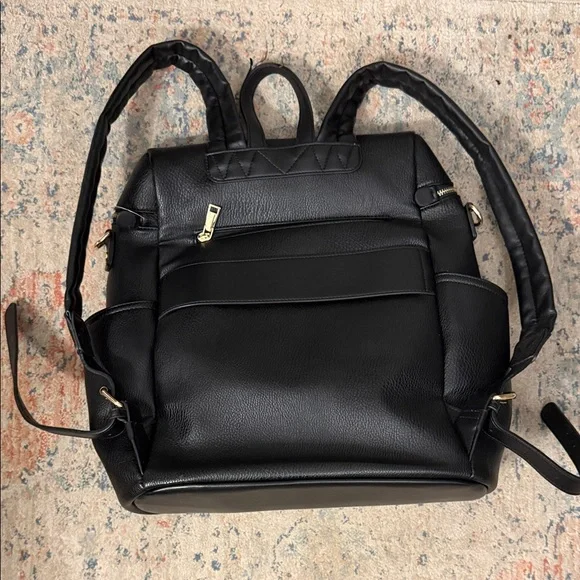 Poppy & Peonies Black Leather Backpack - Picture 3 of 9